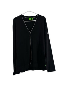 Hugo Boss cardigan wool Black and Gray Sweater luxury business preppy sz xl